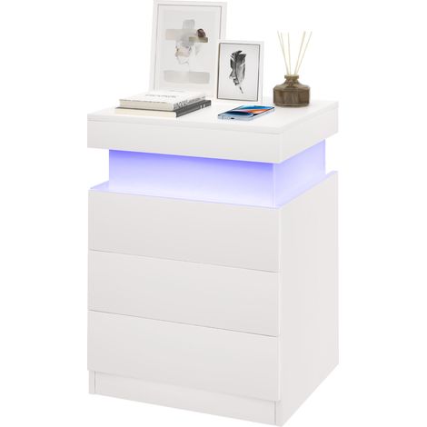 Haloyo® Comodino High-Gloss con illuminazione a LED, cassettiera con 3 cassetti, mobili per camera da letto, 45 x 40 x 67 cm, bianco (1/5)