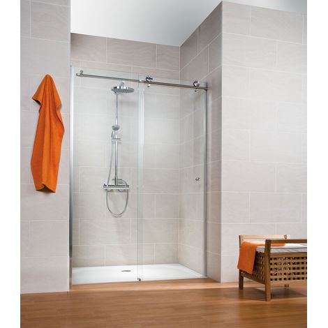 Schulte – Porte de douche coulissante 120 x 200 cm – Verre de sécurité 8 mm – Profilé chromé – Ouverture réversible – Roulement à billes silencieux