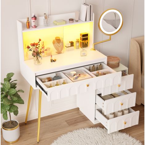 Mueble tocador LED con espejo giratorio blanco moderno OKMYHOME (1/5)