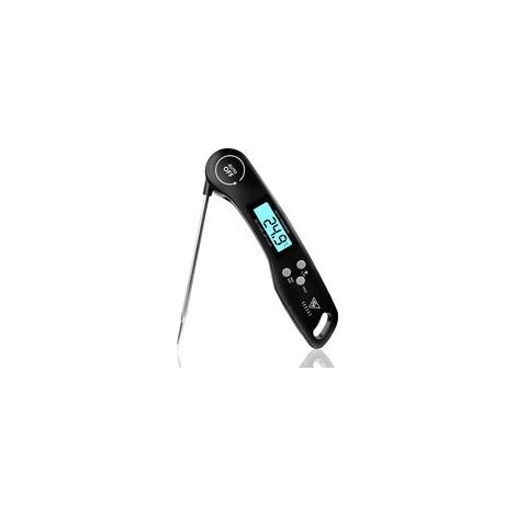 Thermometre Cuisine, 3s Lecture instantané Thermometre Cuisson, Thermomètre Viande, avec Écran LCD RétroÉclairage, Sonde Pliable pour Cuisson, Viande, BBQ, Steak, Huile, Lait, Vin (Noir)