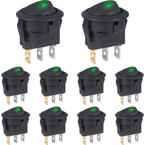 Interrupteur 12V 20A Voyant Lumineux LED Vert Interrupteurs à Bascule Rond 12 Volts ON/OFF 2Positions Marche/Arret 3Broches Commutateur Bouton pour Voiture Automobile (10 Pièces) (1/5)