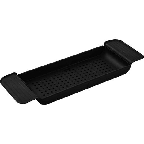 Bandeja de baño, colocación estable, material plástico expandible, drenaje, diseño de organizador de baño, mesa para bañera para baño, negro (1/5)