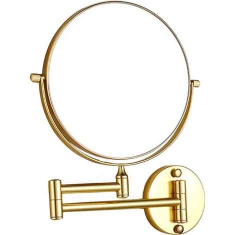 Espejo de maquillaje de pared de 20 cm con aumento de 1x/3x, espejo giratorio de doble cara de 360°, plegable, color dorado. (1/5)