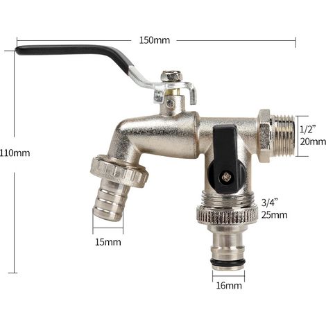 Robinet de jardin extérieur, 1 entrée, 2 sorties, robinet antigel, double bec.