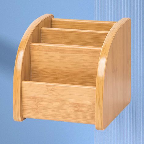 Porte-stylo bois à grandes compartiments, modèle "Pencil Holder", 125 mm large, en bois naturel pour bureau domestique ou scolaire (1/5)
