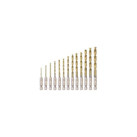 Set di 13 punte elicoidali in acciaio rapido con rivestimento in titanio, misure da 1,5 mm a 6,5 mm, adatte per forare legno, metallo e plastica. - Crezuo