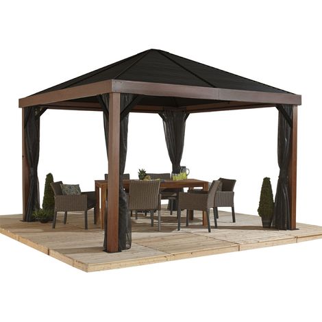 Sojag Aluminium Pavillon Valencia 1212 incl. moustiquaire imitation bois Marron 363x363x310 cm