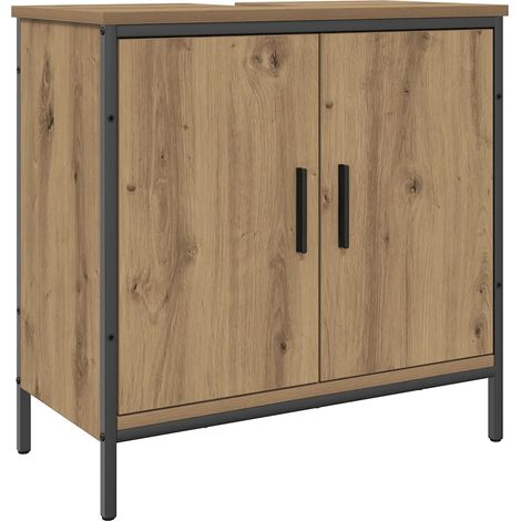 Armoire lavabo rangement compact salle de bain 60 x 30 x 60 cm en bois d'ingénierie chêne artisanal