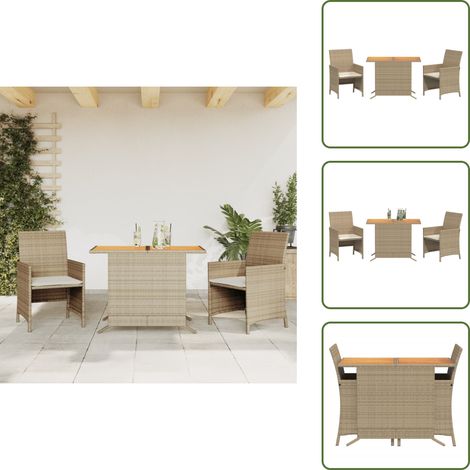 The Living Store 3-tlg. Bistro-Set mit Kissen Beige Poly Rattan - Gartensitzgruppe - Bistro-Set - Gartenmöbel - Outdoor Möbel - PE-Rattan