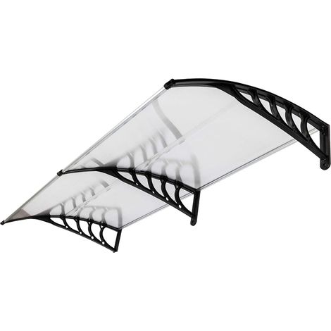 Marquise et auvent, Contre Pluie Neige UV,Auvent de Porte d'entrée,Porte Toit Marquise Abri Protection en Polycarbonate (200x100x25 cm, Noir)