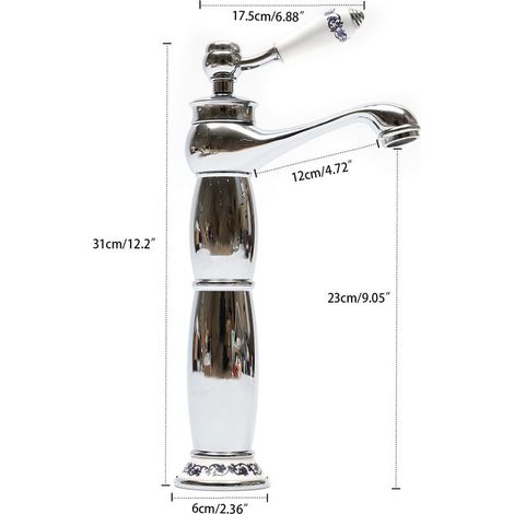 Robinet de salle de bain haut - Robinet de lavabo rétro à levier unique - Robinet de salle de bain en laiton brossé nostalgie pour salle de bain (argent) (1/4)