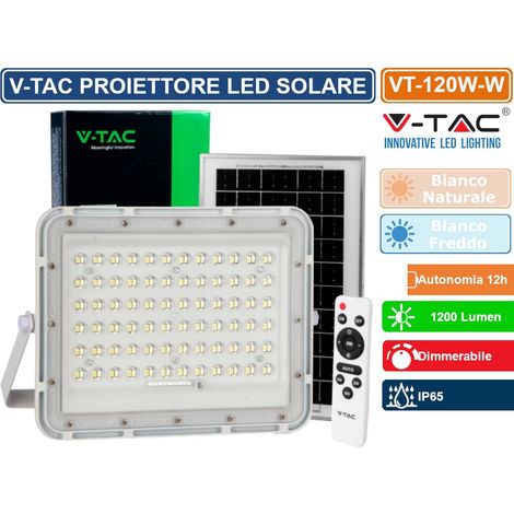 V-TAC VT-120W FARO LED FLOODLIGHT 15W IP65 COLORE BIANCO CON PANNELLO SOLARE E TELECOMANDO - SKU 7844 / 7843 - Colore Luce: Bianco Naturale (1/5)
