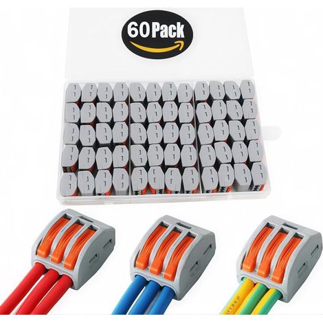 Connecteur à écrou à levier, conducteurs assortis CESFONJER, connecteur de fils électriques compacts unilatéraux, bornier à poussoir, connecteurs d'épissure 60 connecteurs câble pour câble 28-12 AWG (1/5)