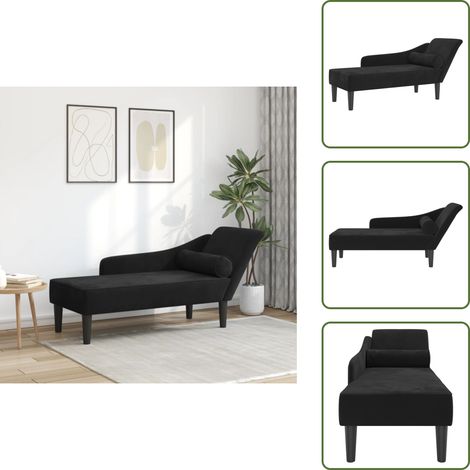 vidaXL Chaise longue avec coussins noir velours (1/5)