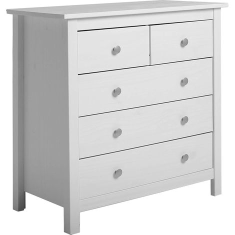 Cassettiera Berna Bianco con 5 cassetti, Realizzato in Pino Massiccio (1/6)