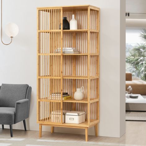 Estantería de pie Trundholm de 5 niveles bambú 185 x 80 x 45 cm - Color natural [en.casa] (1/5)
