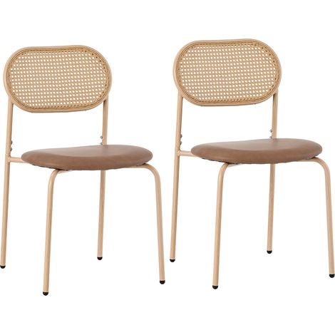 Lot 2 Chaises détente marron - Style moderne simple - 4 pieds métal - Pour salon, chambre, salle à manger (1/5)