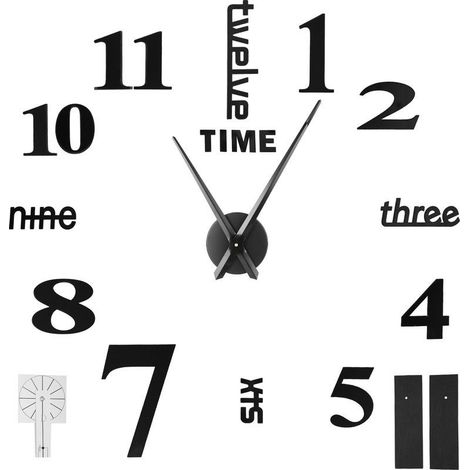 Horloge murale sans cadre bricolage autocollant miroir moderne pour la maison salon chambre décor noir (1/5)