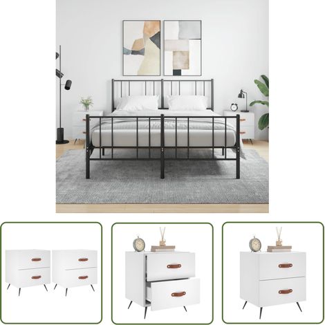 The Living Store Tables de chevet 2 pcs blanc 40x35x47,5 cm bois d’ingénierie - Table De Chevet - Meuble De Chambre - Armoire De Chevet - Commode - Design Moderne (1/5)