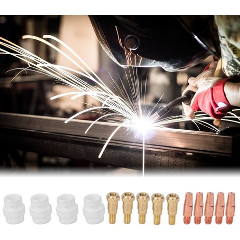 Ensemble de 14 pièces pour chalumeau MIG Binzel 24KD : buses de contact, diffuseurs de gaz et porte-buses 1.0mm (1/4)