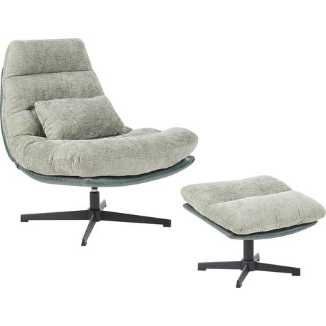Sillón giratorio chenilla con reposapiés base simple estilo mediados de siglo verde Tovik