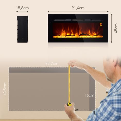 Elektrischer Kamin mit Wandhalterung und Fernbedienung, künstliche Holzscheite und Kristalle, 1800W Leistung, Schwarz (1/5)