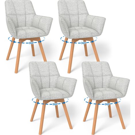 LEWE Lot de 4 Chaises de Salle à Manger Pivotantes avec Accoudoirs, Fauteuil Rembourrée avec Dossier en coton, Gris