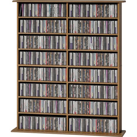 Meuble de rangement pour CD et DVD, 16 compartiments avec 12 étagères réglables, capacité max. 720 CD / 396 DVD Blu-ray, noyer (1/4)