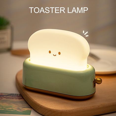 Lampe grille-pain en forme de pain, veilleuse rechargeable USB, lumière chaude réglable, petite lampe de bureau verte (1/5)
