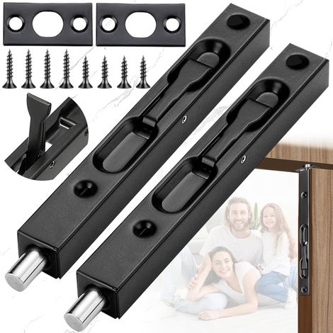 2 Pièces Cache Slide Slide Bolt Lock, Door Flush Bolt, Loquet de Sécurité à Levier en Acier Inoxydable, 15,2 Cm Loquet Caché de Porte, pour Portes Françaises, Portes Composites, Portes En Bois (1/5)