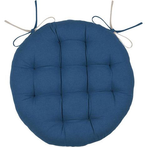 Galette de chaise ronde réversible bleu et naturel 38 cm (1/3)