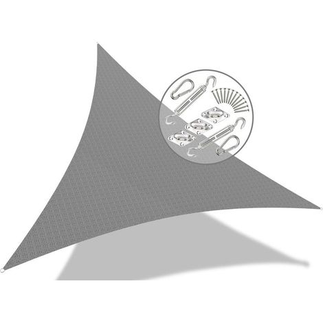 Vounot – Voile d'ombrage triangle 3.6x3.6m gris – Protection UV 90% – HDPE 180g/m² – Kit de fixation inclus (1/5)