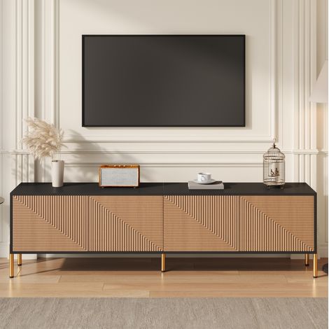 Mueble TV 179x35x53,5 cm negro y natural, tablero de partículas con 4 puertas (1/5)