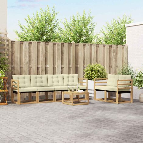 vidaXL Outdoor-Sofagarnitur mit Kissen 7 pcs Weiß und Creme (1/5)