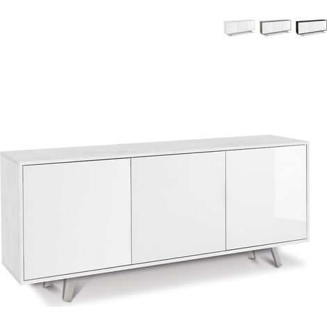 Madia 3 ante soggiorno credenza cucina design moderno Perth - Bianco - Bianco Lucido (1/4)