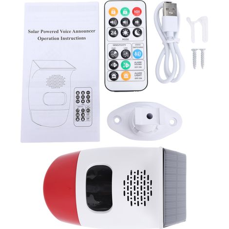 Ortviai Alarme Solaire Sans Fil avec Détecteur Infrarouge, 120 dB, 8 Messages Vocaux Personnalisables, Étanche pour Chantier, Étang ou Forêt (1/5)