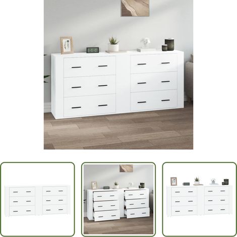 vidaXL Rangement de meubles -  Buffets 2 pcs blanc bois d'ingénierie (1/5)