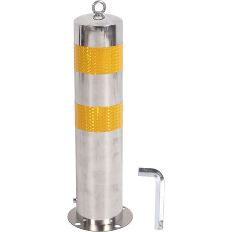 Borne de sécurité en acier inoxydable de 55 cm avec barrière de stationnement et bande réfléchissante jaune pour route (1/5)
