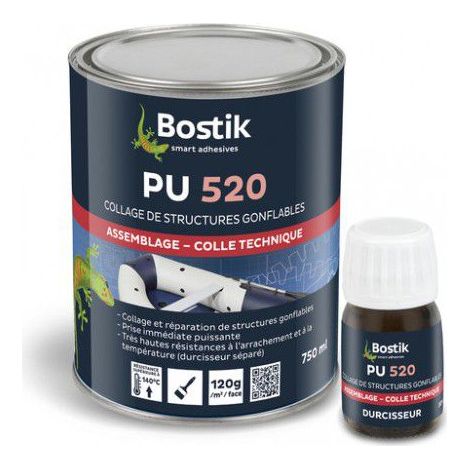 Bostik – Colle PU bi-composant 750ml – Durcisseur pour PVC, polyuréthanne, structures gonflables – Résistance à l'humidité et à la température