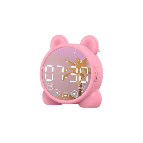 Réveil réveil Bluetooth avec veilleuse, lumière LED 3 niveaux, horloge pour enfants (rose) (1/4)
