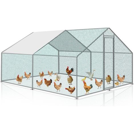Randaco Hühnerstall Tiergehege Freilaufgehege Tierlaufstall mit PE-Schattendach, Verzinkter Stahlrahmen, Außenzaun Verwendet für Hühner, Geflügelställe, Kleintiere 3x6x2m