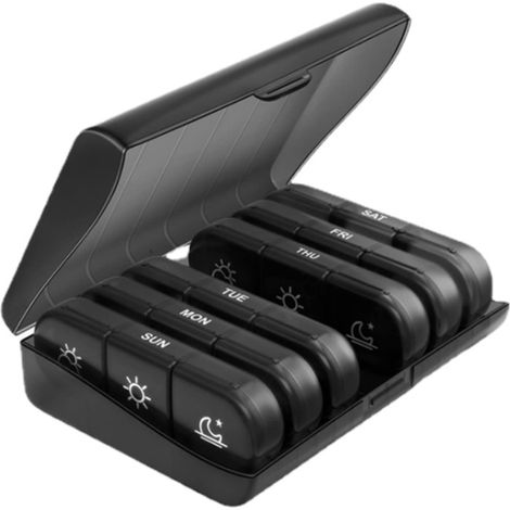 Pilulier hebdomadaire, 3 prises par jour, grand format, 7 jours, 21 compartiments, noir (1/5)