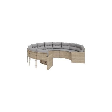 Canapé de jardin avec coussins rond beige résine tressée (1/5)