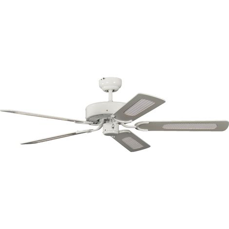 Ventilateur de plafond sans éclairage, blanc laqué, pâles réversibles blanc / osier, 132 cm (1/5)