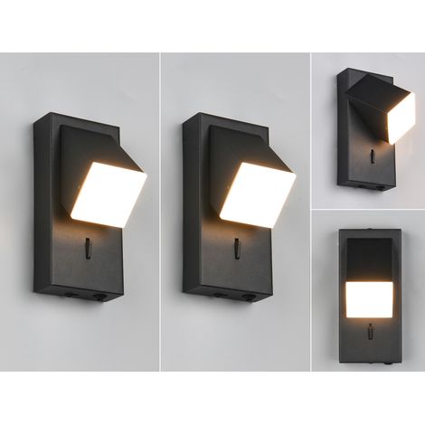 2er SET LED Innen Wandleuchten schwenkbar mit Schalter, Schwarz, Höhe 15cm (1/5)