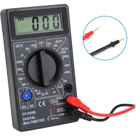 Pair - Multimètre numérique LCD portable DT-830B – Mesure tension CA/CC jusqu'à 1000V – Courant 10A – Résistance 2000kΩ – Protection surcharge (1/5)