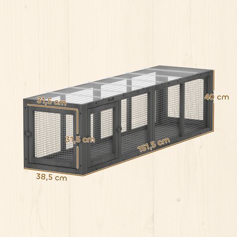 Tunnel de jeu pour chat en bois gris, couloir extensible à 3 ouvertures, 151,5 x 38,5 cm, adaptable aux félins jusqu'à 10 kg, parcours d'activité pour chatons (1/5)