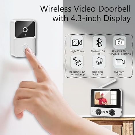 Videolautsprecher mit externer 1080p-Smart-Kamera und Türklingel mit IPS-Bildschirm, ohne WLAN (weiß)
