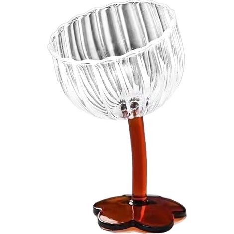 Verre à vin rouge - Sans marque - Modèle floral - Pied élégant brun rayures verticales tête inclinée design haut de gamme 1 pièce (1/5)