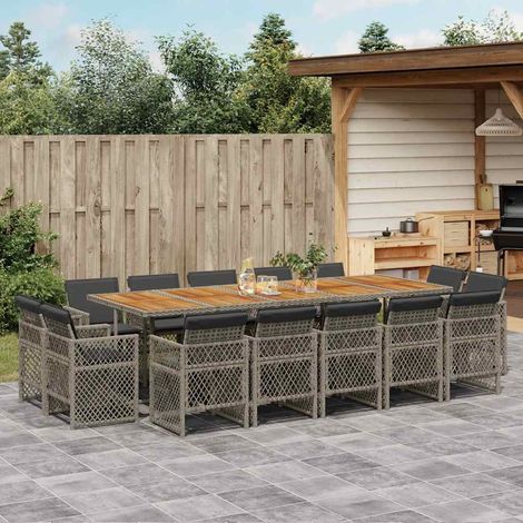 Ensemble à manger de jardin 15 pcs-Salon de jardin coussins gris résine tressée 739941 (1/5)
